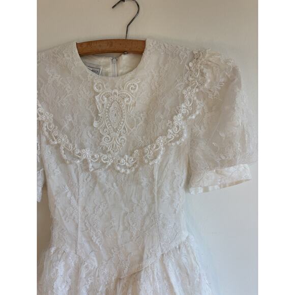 Vtg Jessica McClintock Gunne Sax Girls 10 Prairie Dress Cottagecore White Lace - Picture 5 of 10